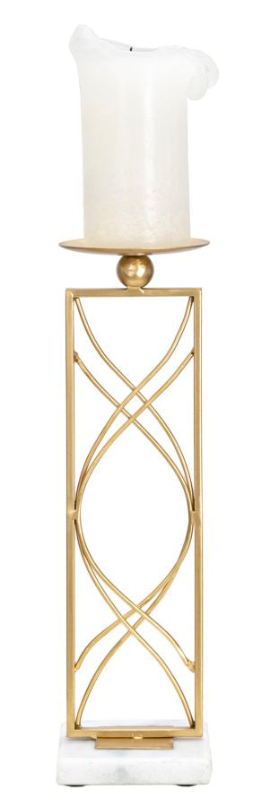 Portacandele Exy 10x10x35 cm in Ferro e Marmo Oro e Bianco
