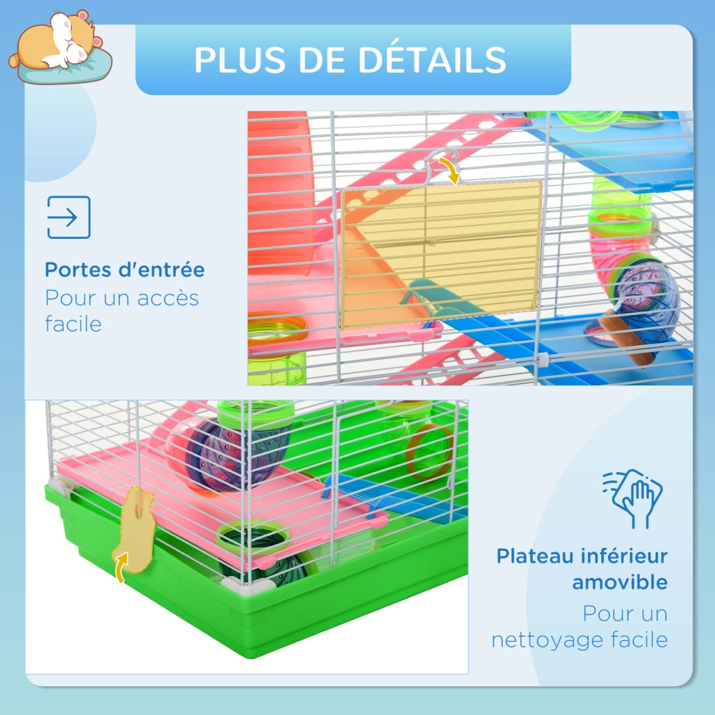 Gabbia per Criceti 5 Piani con Tunnels ¨C zephmum ¨C Verde 46x30x58 cm