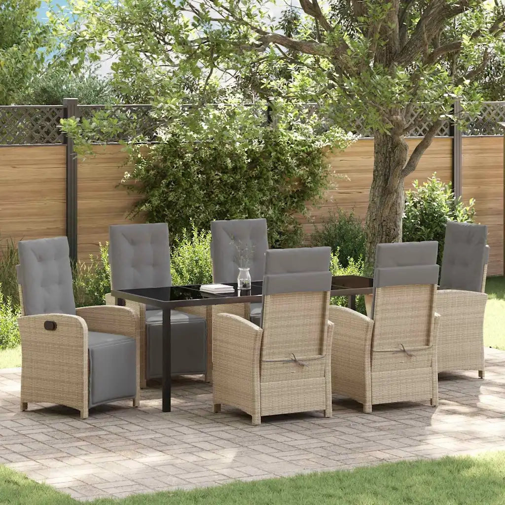 Set da Pranzo per Giardino con cuscino 7 pcs Beige polyrattan 3380342