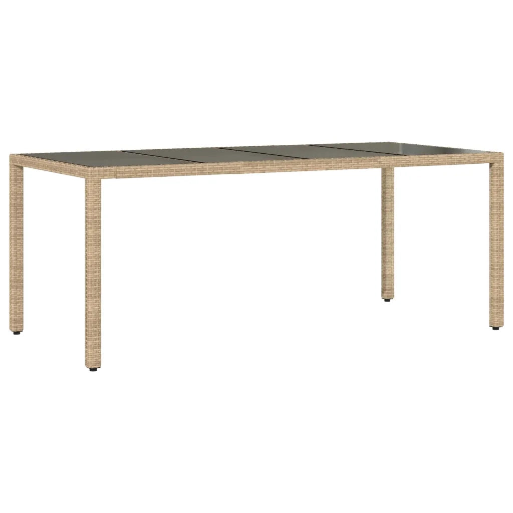 Tavolo da Giardino Piano in Vetro Beige 190x90x75 cm Polyrattan 365539