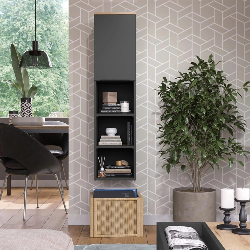 Armadio universale Wido, Antracite/Sonoma, 30.2 x 120 cm con una porta, adatto per la conservazione di utensili domestici