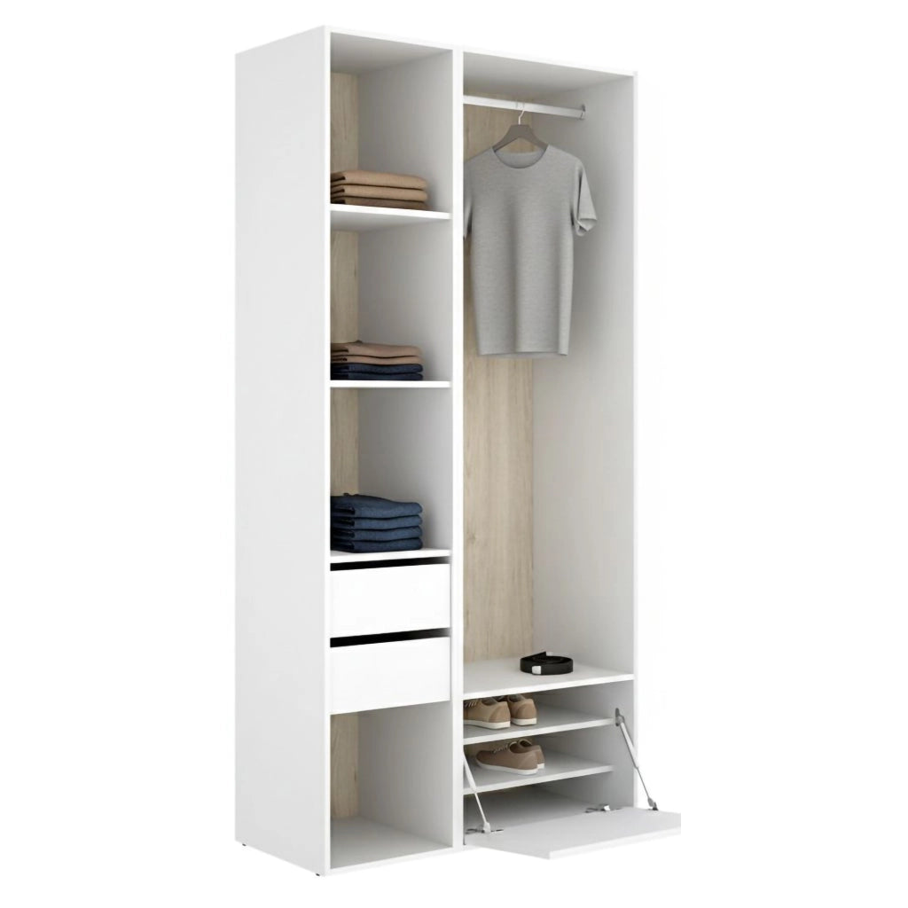 Armadio Camera da Letto Cornwell, Guardaroba Grande 6 Ripiani, 45x205h cm Bianco