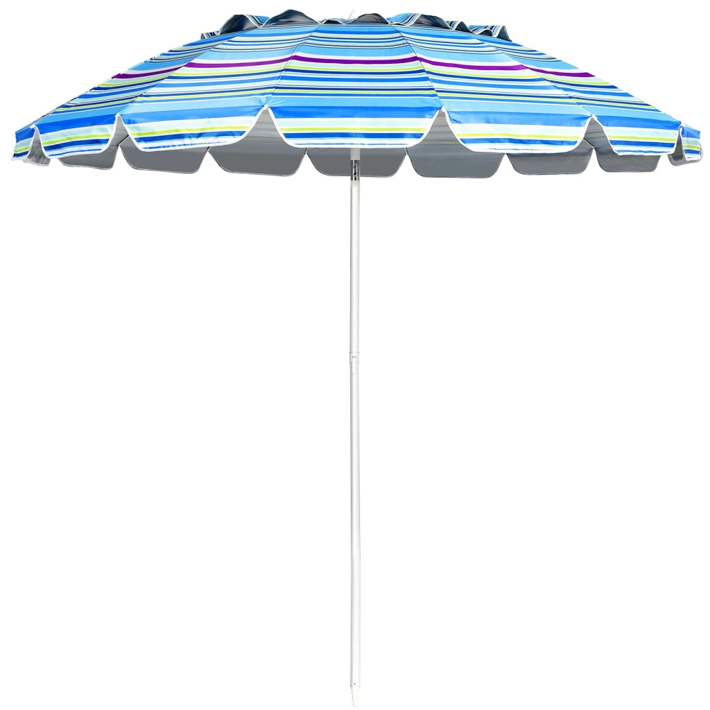 Ombrellone 2,43m da spiaggia con protezione solare UPF50+ inclinato, Ombrellone portatile da esterno Azzurro