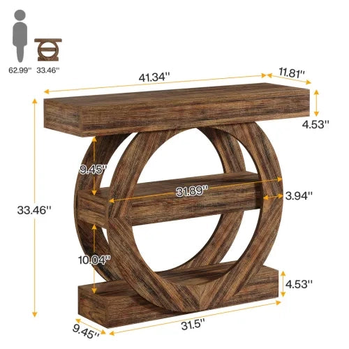 consolle rustica a tre ripiani aperti in legno marrone rustico per soggiorno e ingresso 105 × 30 × 85 cm