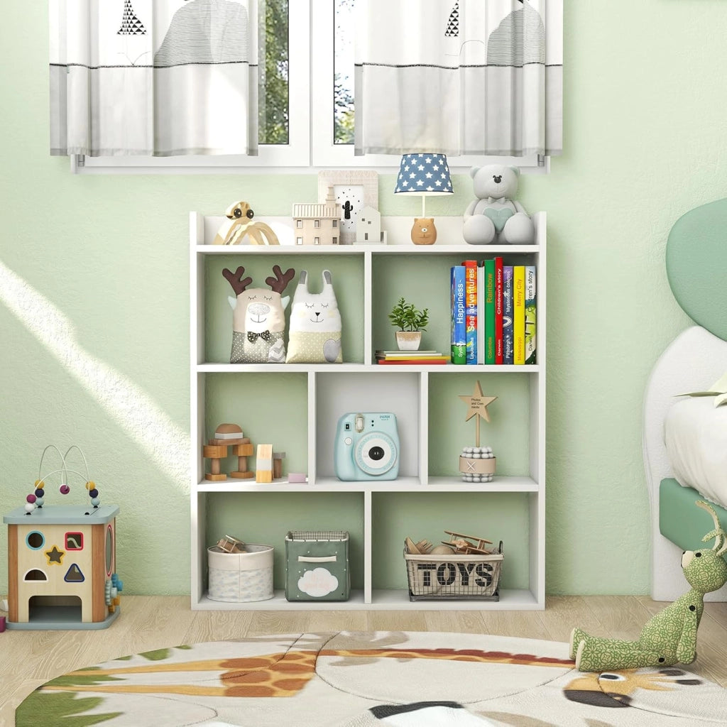 Libreria, scaffale con 7 cubi, divisorio con protezioni antiribaltamento, mensola cubo per camera da letto, ufficio, soggiorno, 80 x 20 x 90 cm (bianco)