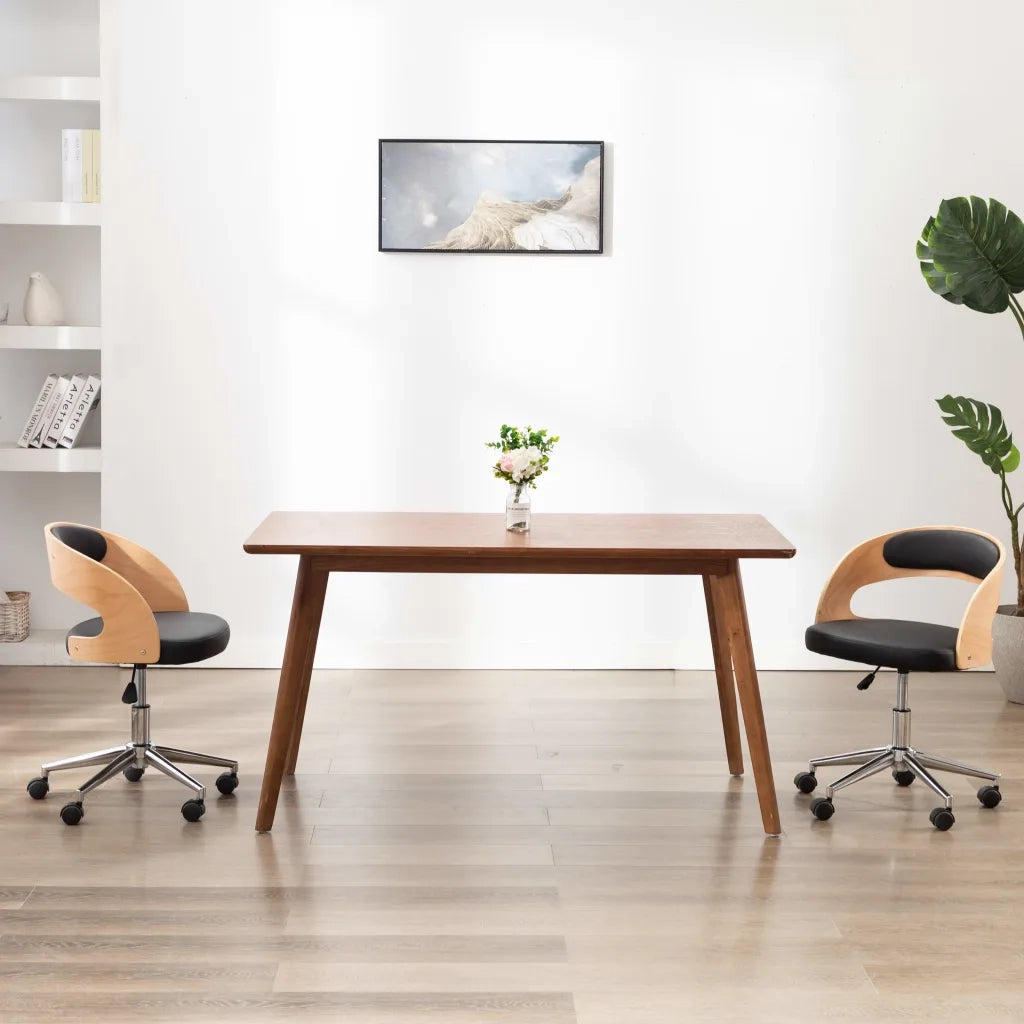 Sedia da Ufficio Girevole Nera in Legno Piegato e Similpelle 3054845