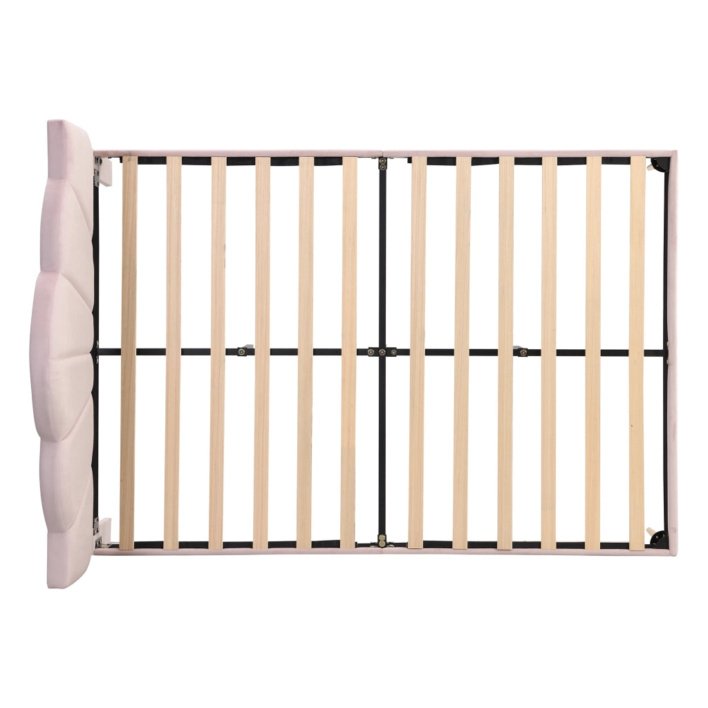 Letto Matrimoniale 140x190 cm con Testiera Regolabile in Velluto Rosa