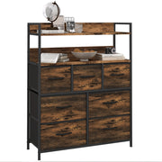 Cassettiera 7 Cassetti Rimovibili con 2 Ripiani Industriale in Legno e Acciaio, 79x29x101 cm, Marrone e Nero