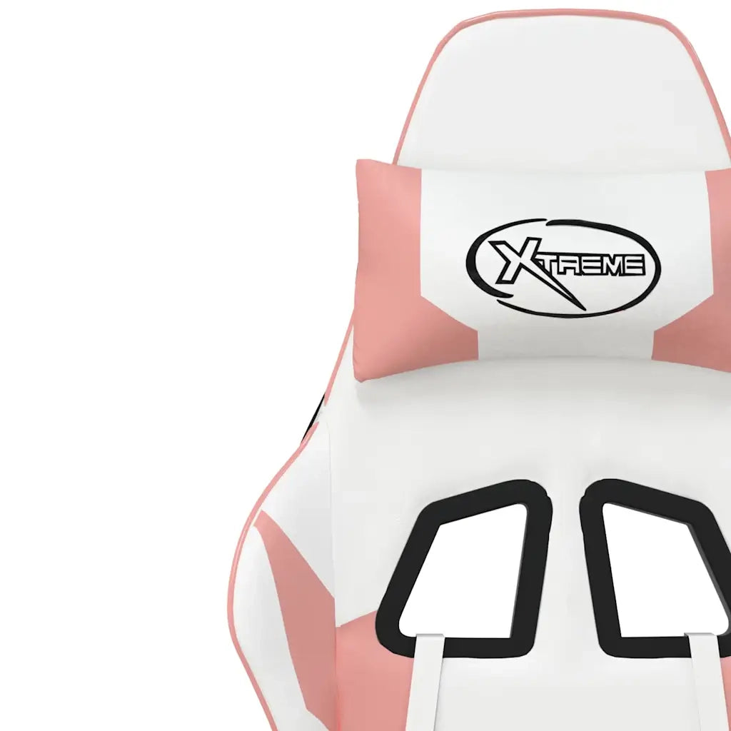 Sedia da Gaming | Sedia da e-sports Massaggiante Bianco e Rosa in Similpelle
