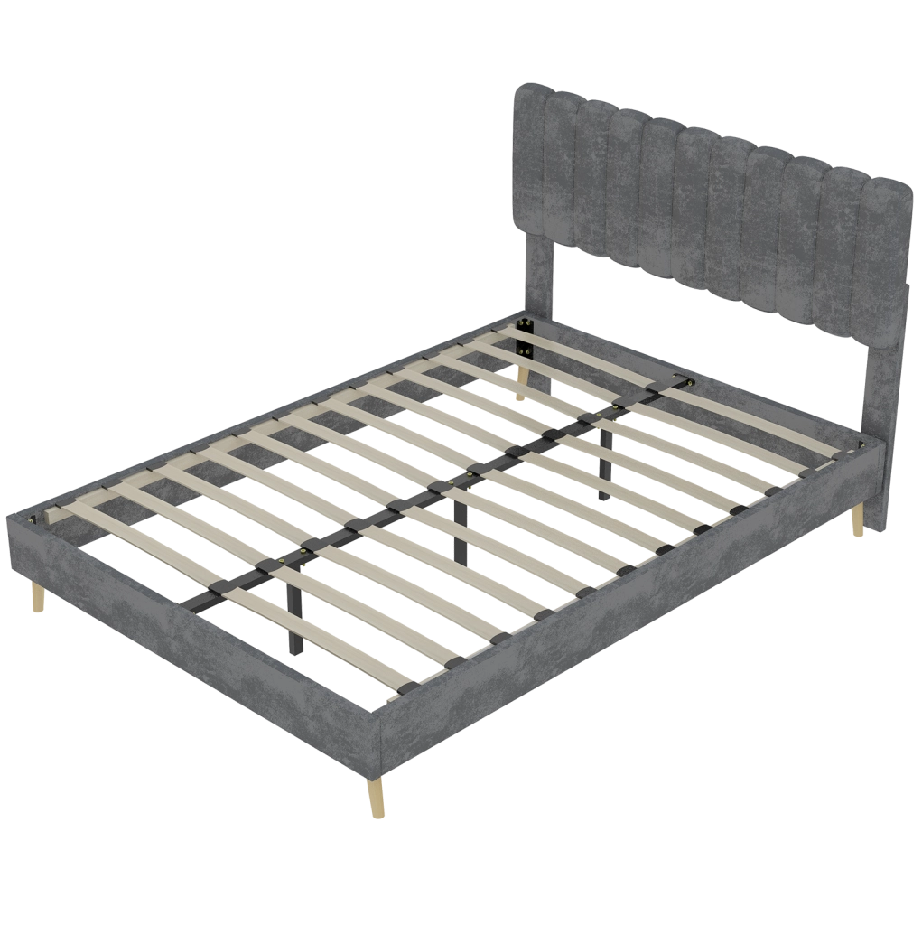 Letto imbottito 160x200 cm in velluto olandese grigio con struttura in metallo