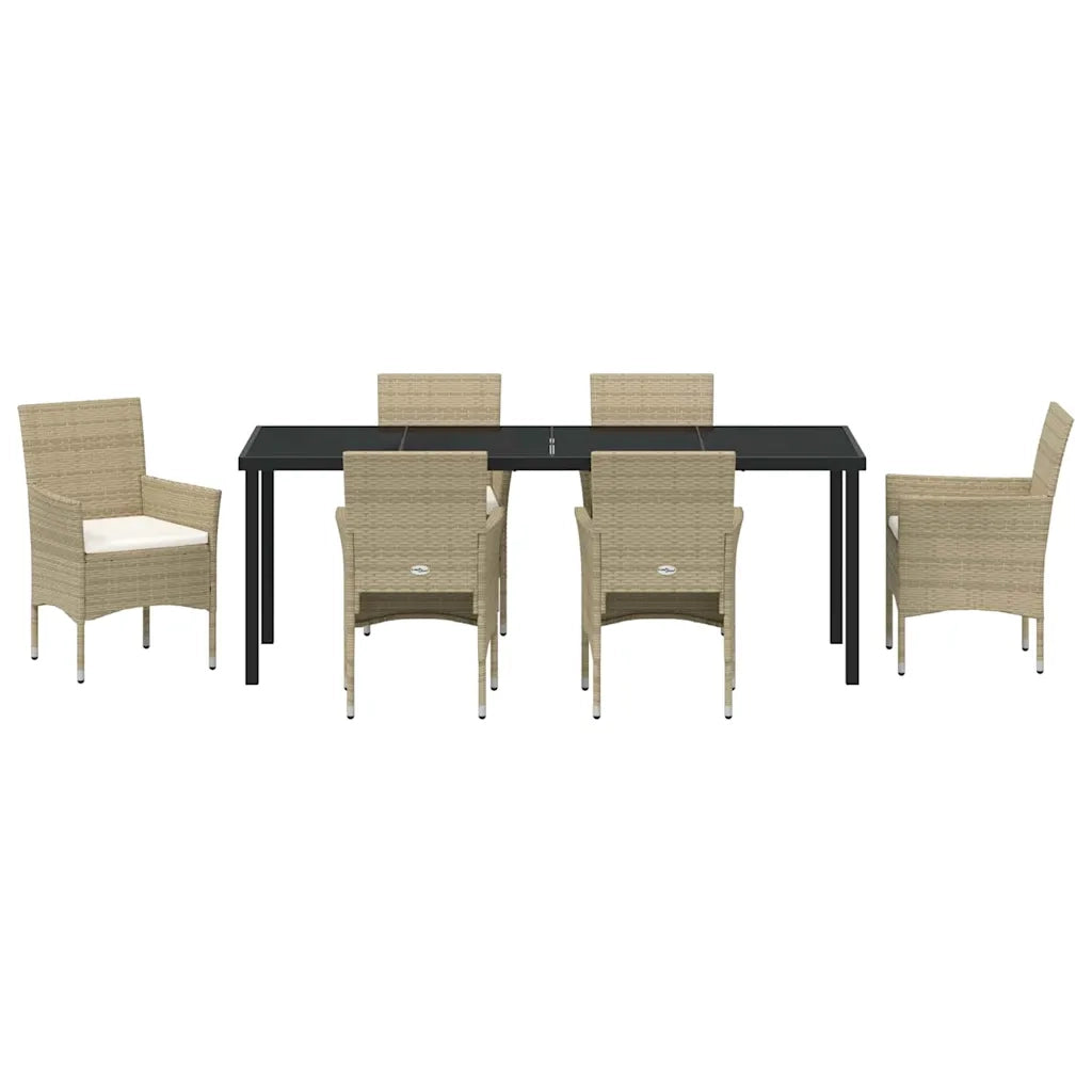 Set da Pranzo per Giardino con cuscino 7 pcs Beige polyrattan 3379742