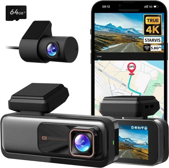 Dual Dashcam per Auto - Dual Camera - Camera per Auto - Full HD - Dual Dashcam con Visibilità Notturna - Dual Dashcam con Sensore di Movimento - Obiettivo Widen - Modalità di Parcheggio - Registrazione Continua - Dual Dashcam con Carta di Memoria SD