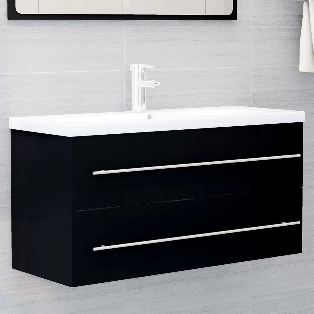 Mobile con Lavabo Integrat-Armadietto da Cucina-Lavandinoo Nero in Legno Multistrato 466772