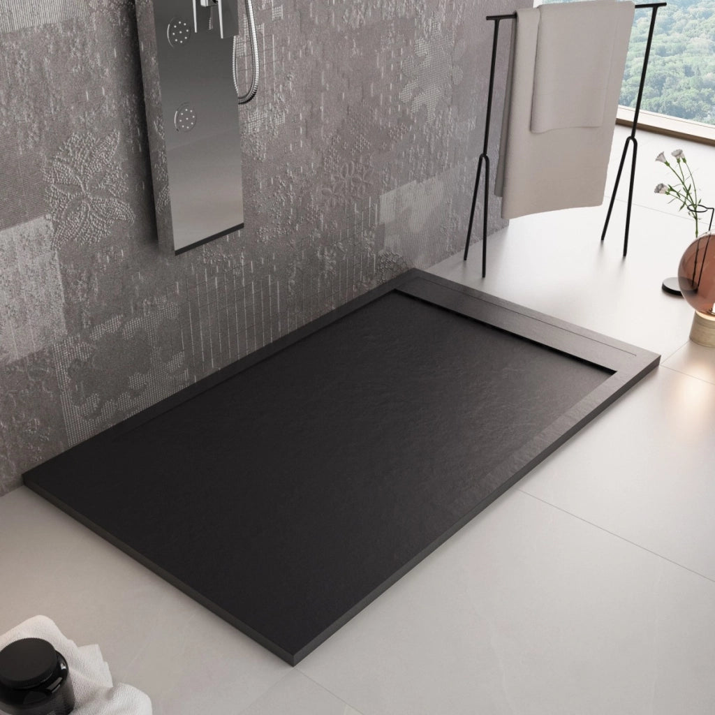 Piatto doccia in marmo resina nero pietra cemento prestige, misura 90x190