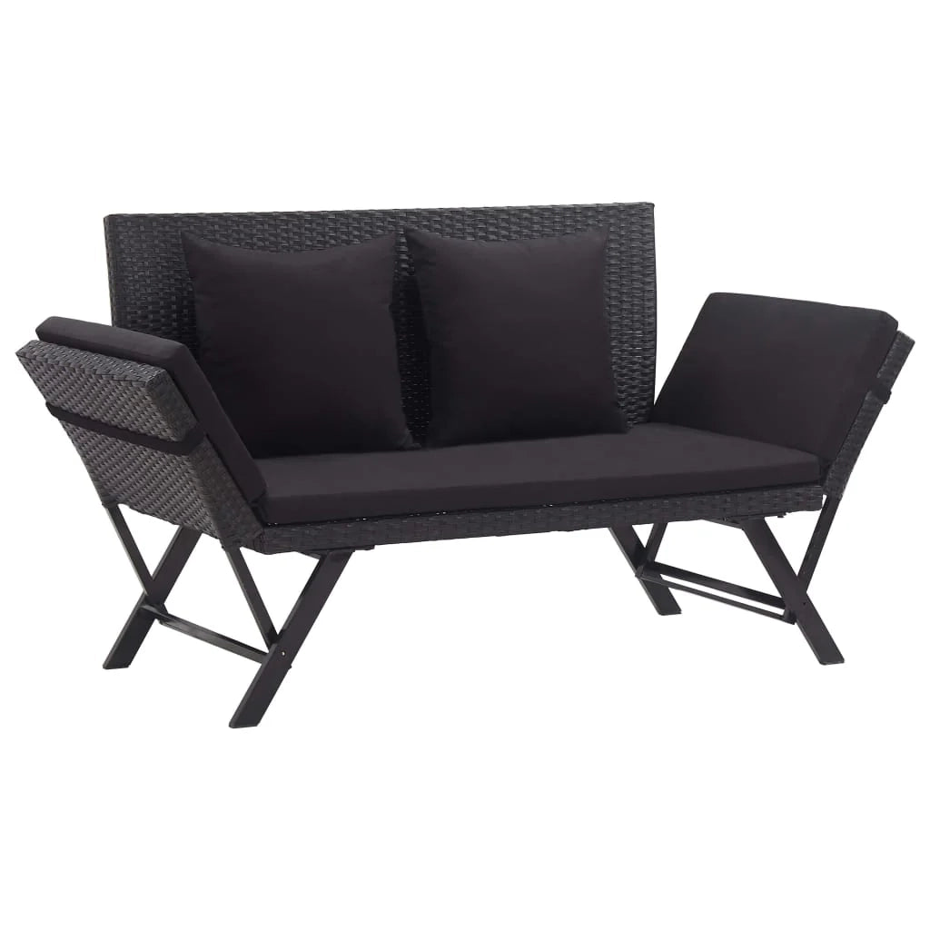 Panca da giardino mobili da esterno per patio mobili da terrazza con cuscini 110 x 60 x 32 cm resina intrecciata nera 02_0011595