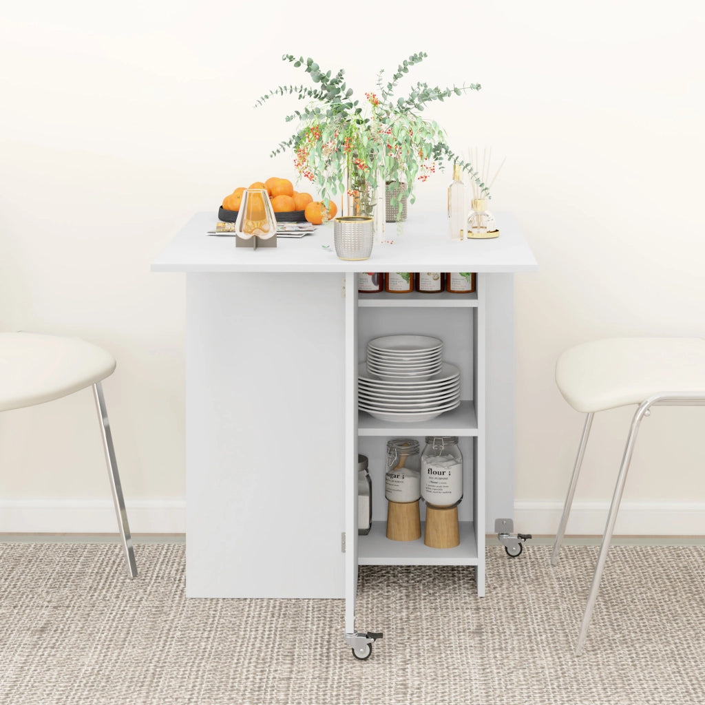 Tavolo da pranzo pieghevole salvaspazio per 2-4 persone, con cassetto e vani aperti, 114,5 x 70 x 75 cm, bianco