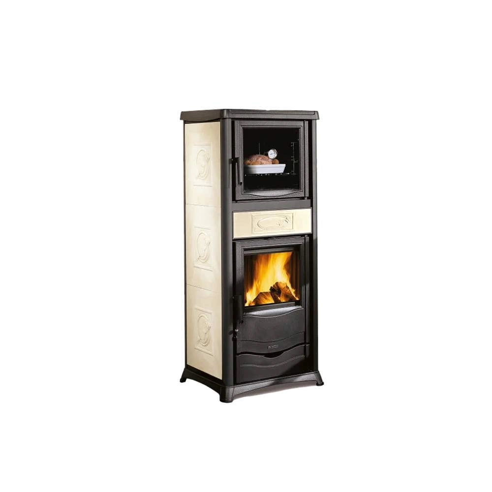 Stufa a Legna con Forno Rossella Plus con Forno 5.0 Maiolica Nordica Colore: Panna