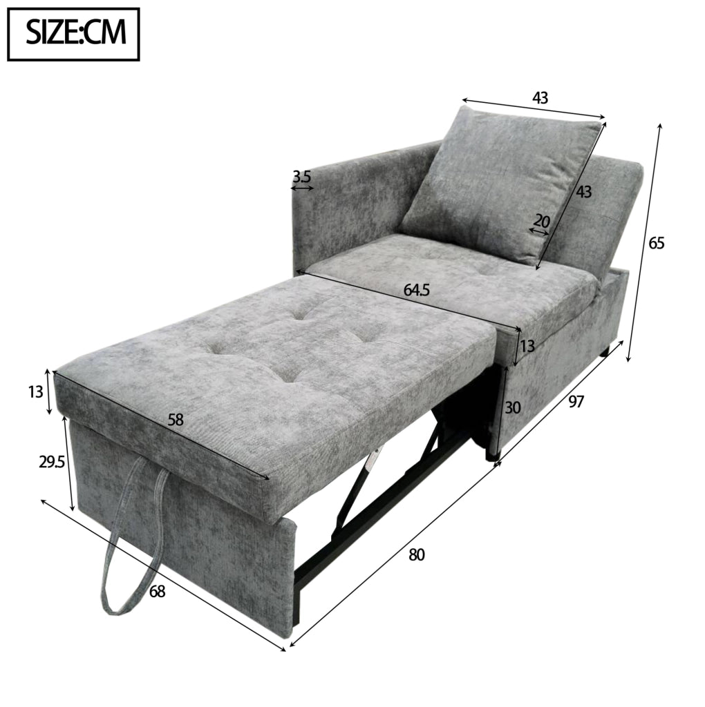 Divano letto 3 in 1 trasformabile con schienale reclinabile a 5 posizioni; 177x68x65 cm; grigio