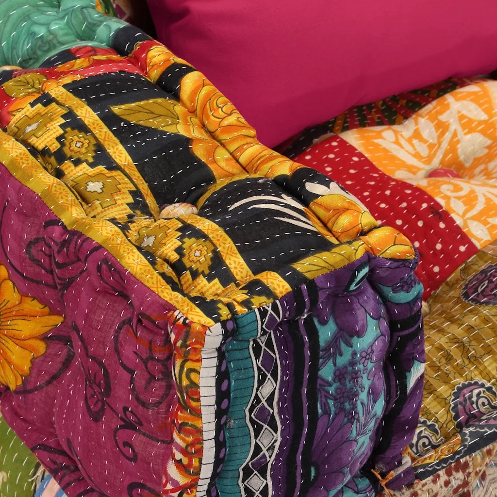 Pouf Modulare a 4 Posti in Tessuto Patchwork 244981
