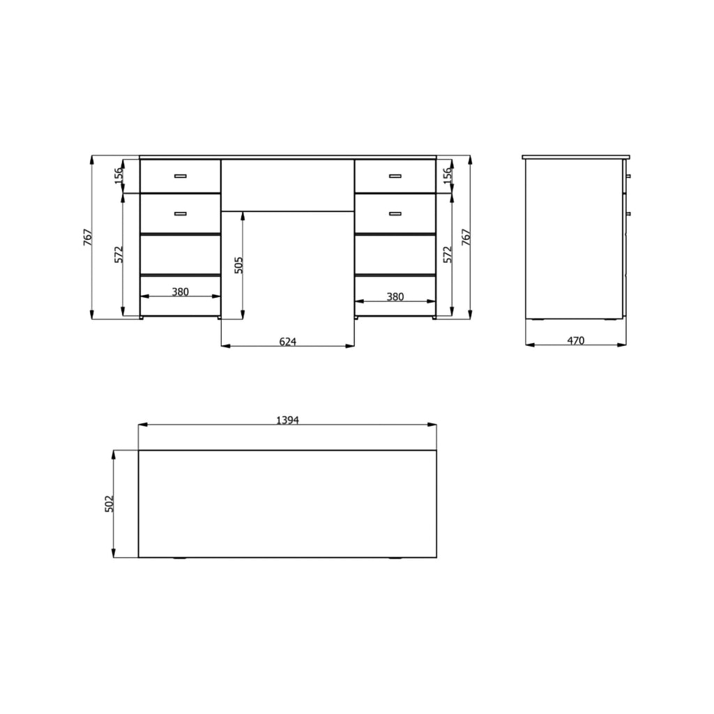 Ziro, Scrivania 2 Cassetti, 140x50x77h cm Bianco Opaco