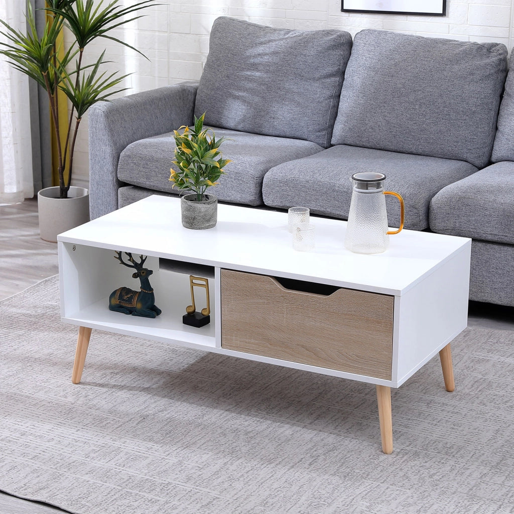 Tavolino FREJA bianco in stile scandinavo con cassetto