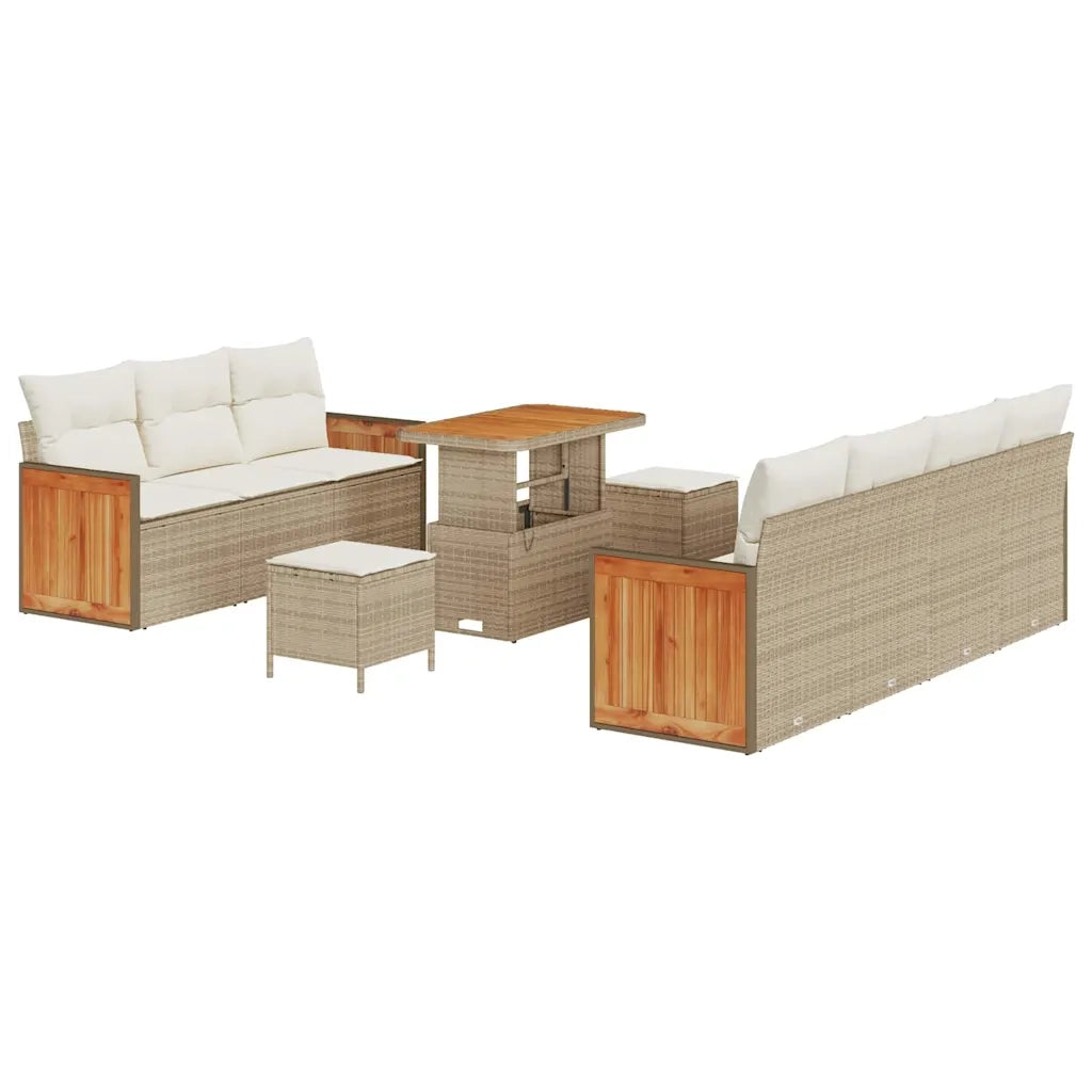 Set Divano da Giardino con cuscino 10 pcs Beige e Crema