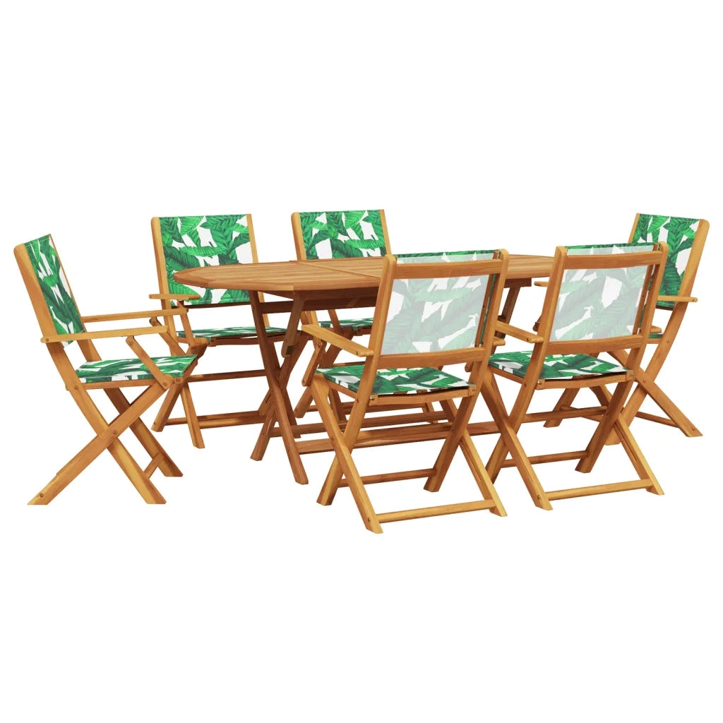 Set Pranzo da Giardino 7 pz Foglie in Tessuto e Legno Massello