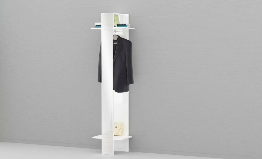 Mobile da ingresso Maura, Armadietto multifunzione, Appendiabiti da parete con specchio, 50x35h190 cm, Bianco