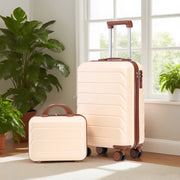 Carrello pieghevole set da viaggio rigido in abs con 4 ruote girevoli e trolley cosmetico beige 35,5 × 20,5 × 55 cm