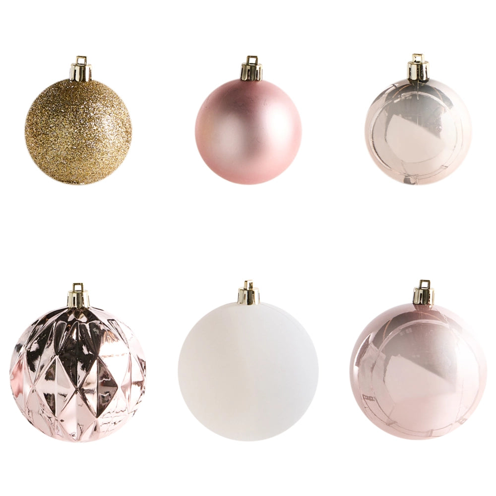 Set di 114 palline natalizie in plastica rosa Decorazioni da appendere Stile glamour moderno Albero di Natale