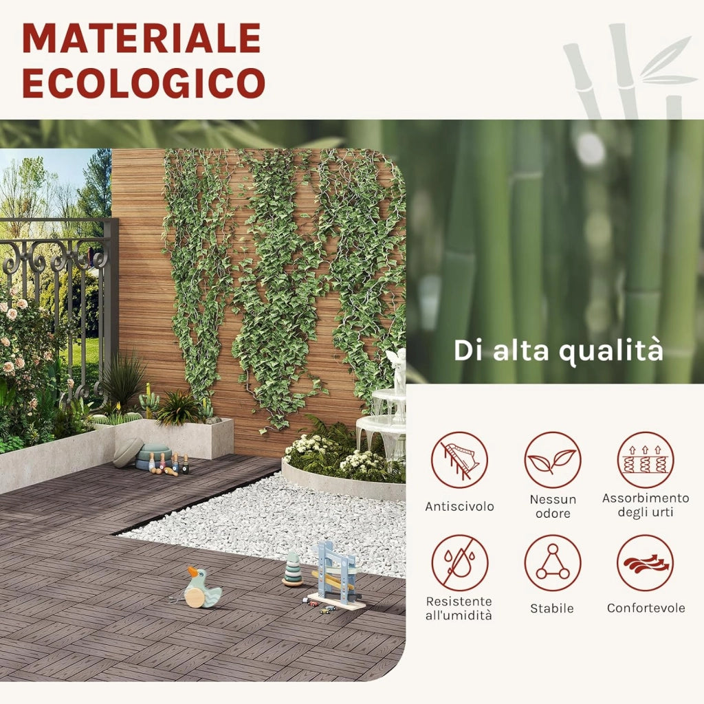 GTF002hco Piastrelle per Pavimenti da Esterno Balcone/Giardino/Terrazza Pavimentazione ad Incastro in WPC, Legno Composito (11 Pannelli / 1 m²) Caffè
