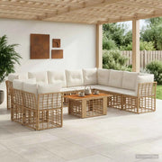 Set Divano da Giardino 11 pz Naturale e Bianco Crema polyrattan 3437882