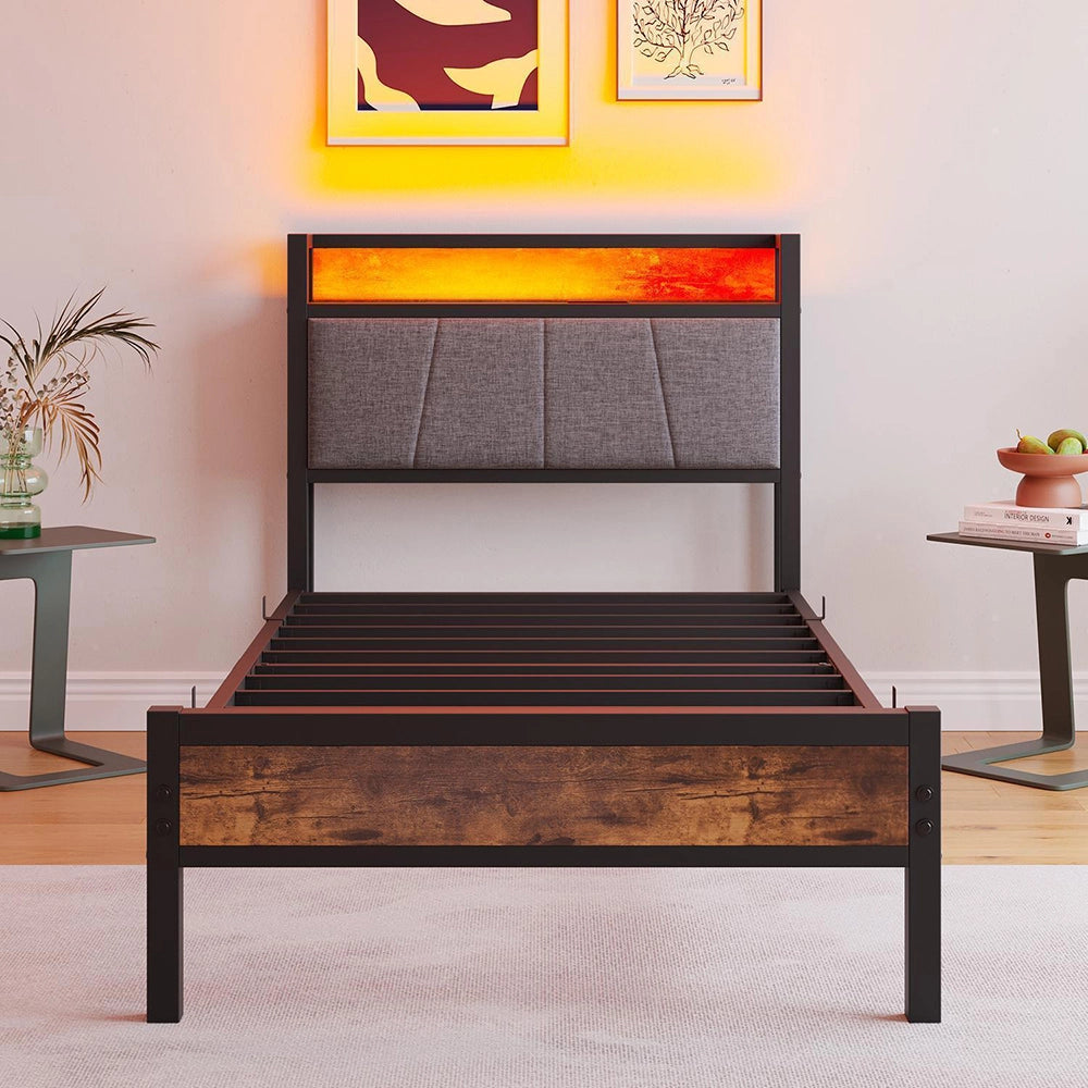 Struttura letto-Xylo-90x200cm,Nero,Con illuminazione LED e porte di ricarica USB-