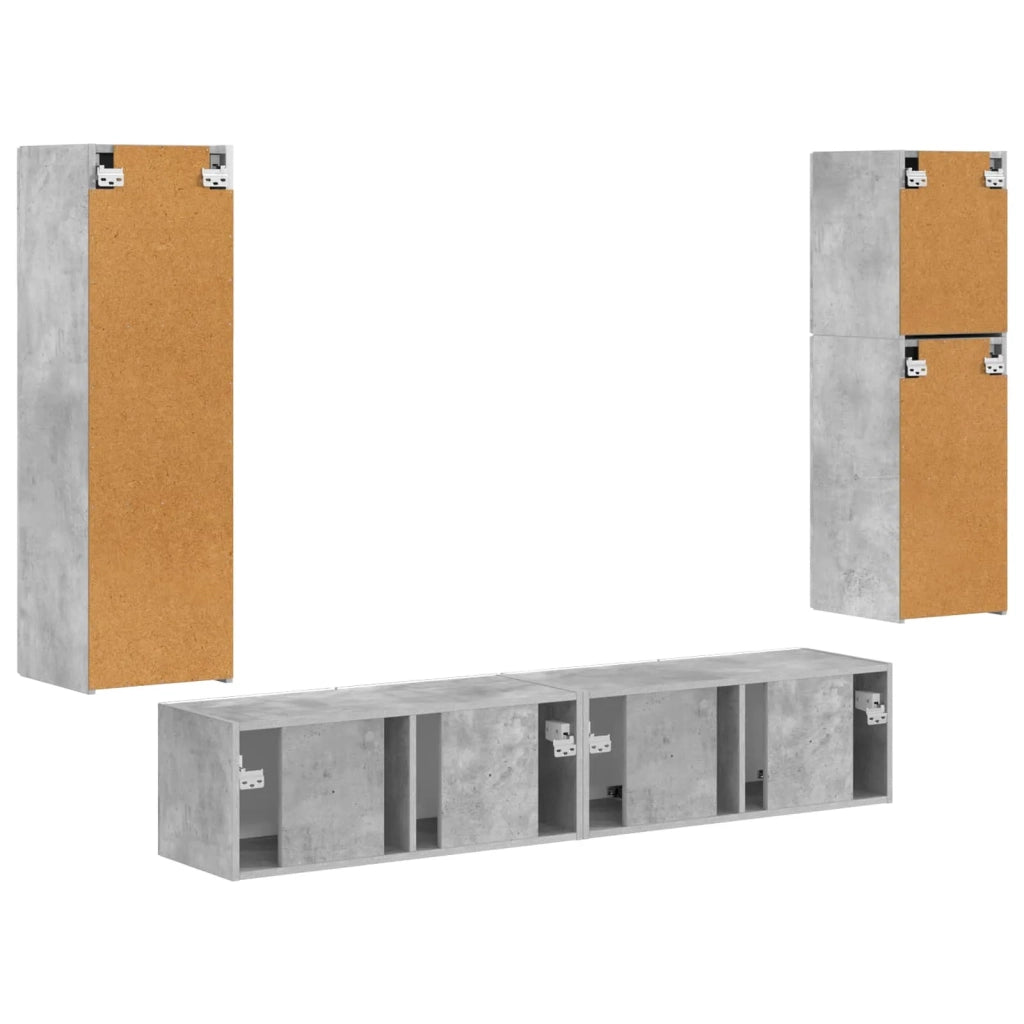 Set mobile TV 4 pcs Grigio cemento Legno multistrato