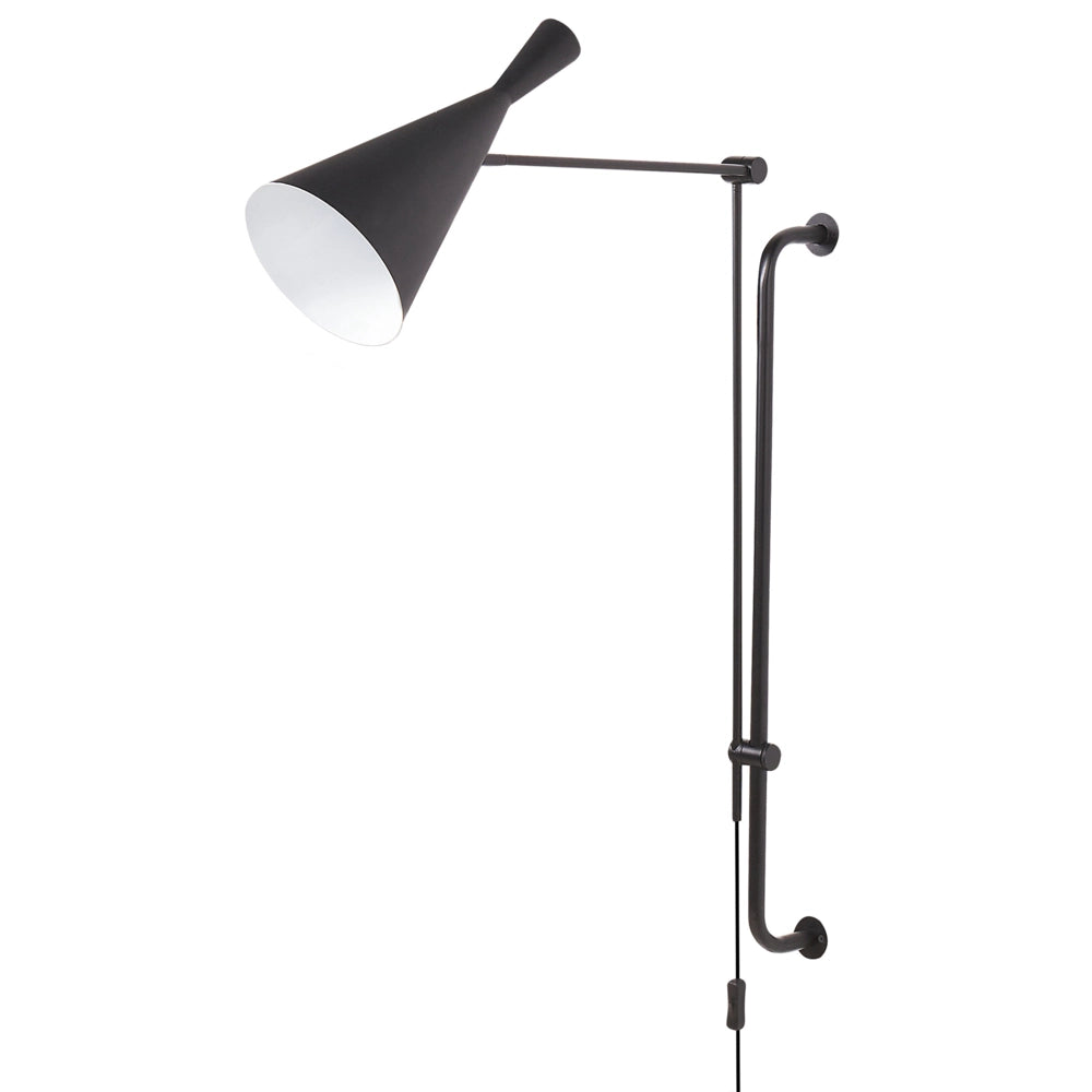 Lampada da parete moderna con paralume a cono in metallo  nero braccio regolabile e interruttore on/off soggiorno camera da letto