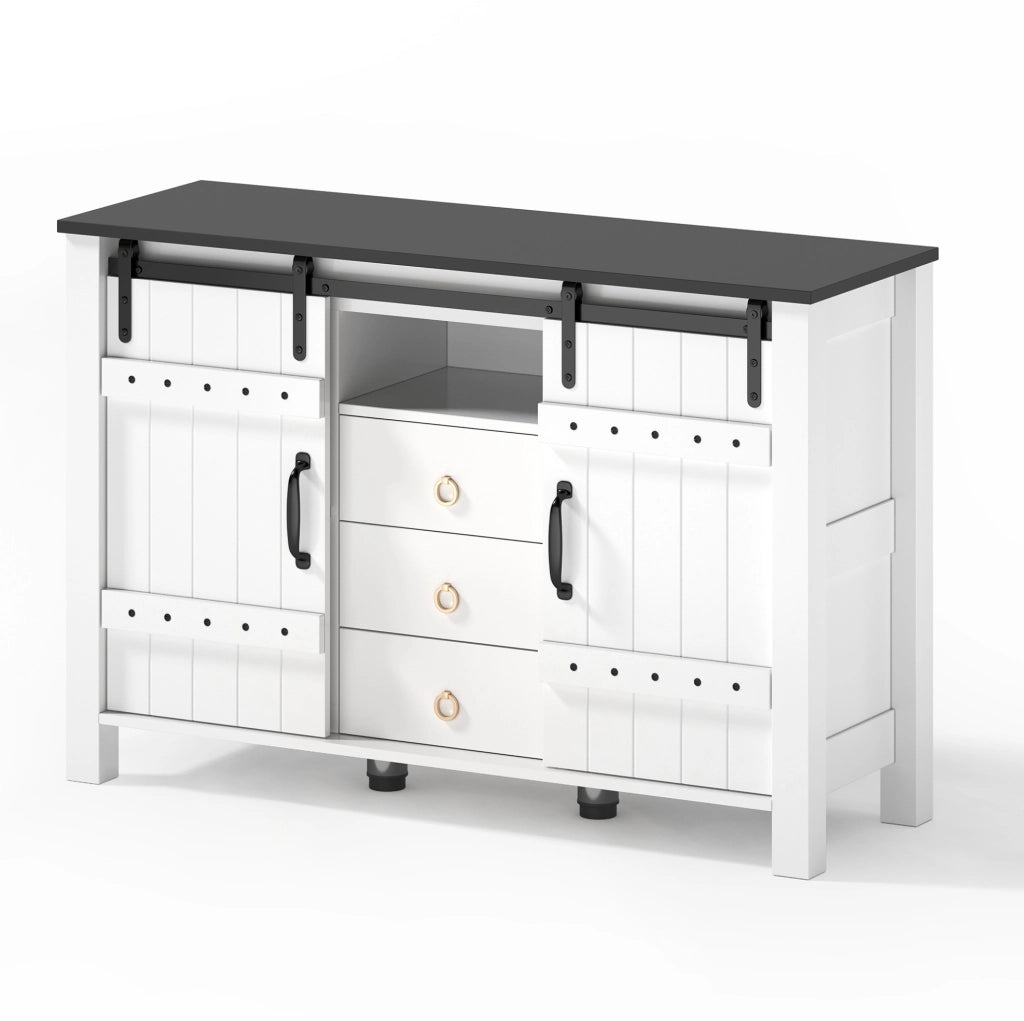 Credenza buffet con 2 ante scorrevoli e 3 cassetti 120x40x80 cm in MDF bianco