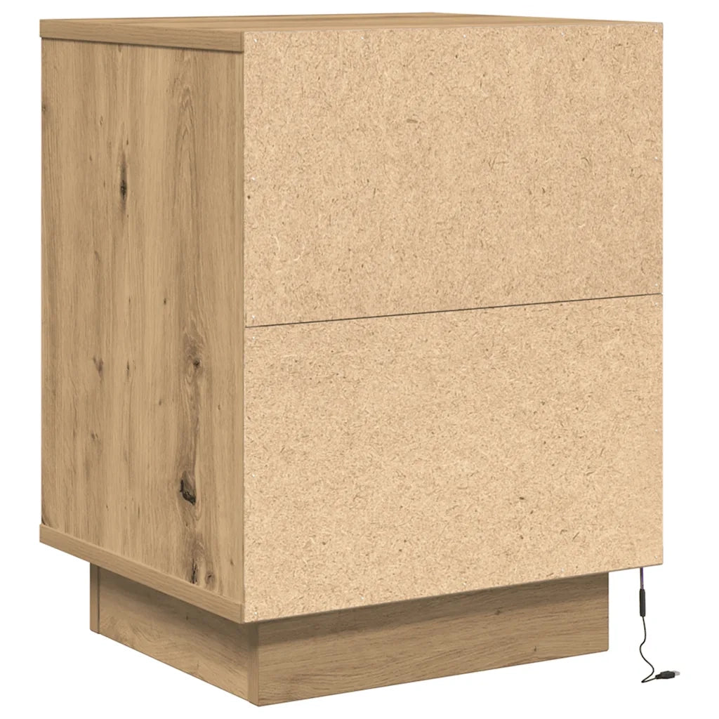 Set di 2 Comodini | Armadio da Notte | Mobiletto da notte con Luci a LED Rovere Artigianale 38x34x50 cm