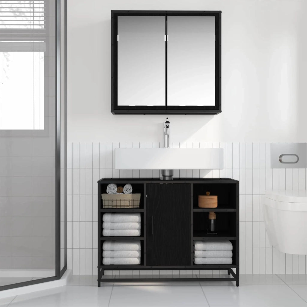 Set di mobili per il bagno 2 pcs Rovere Nero Legno multistrato 3402461