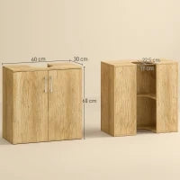 Mobiletto Bagno Sottolavabo Sospeso a 2 Ante con 2 Ripiani in Legno, Colore Naturale