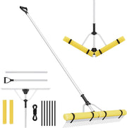 Rastrello da Lago in Alluminio, Rastrello da Giardino 36 Denti con Testa del Rastrello 92 cm, Manico Telescopico Regolabile e 600 cm Corda da Lancio per Ambienti Terra/Acqua, 230 x 92 cm