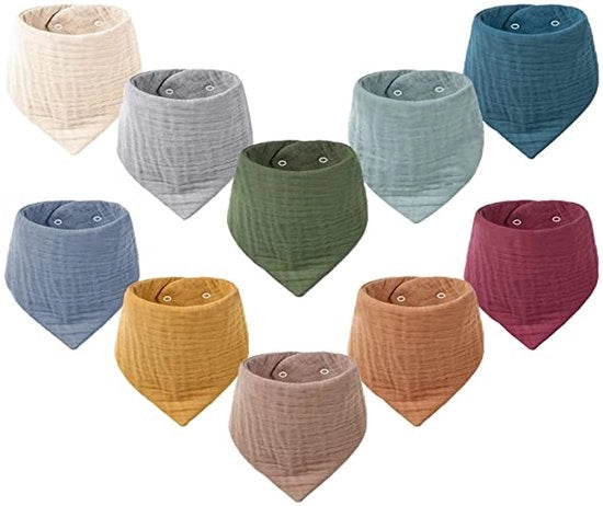 Muslin Baby Slabbetjes, 10 Stuks, Driehoekige Sjaal, Super Absorberente Biologica Katoenen Halsdoek, Baby Slabbetjes per Bambini e Piccoli