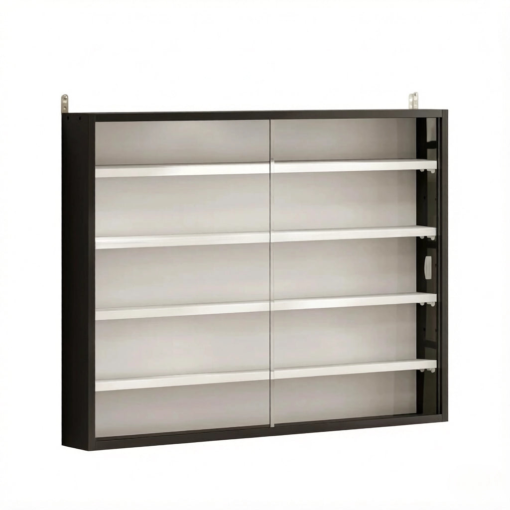 VETRINA A MURO 80 x 9,5 x 60 cm in vetro e pannello di legno Nero/Bianco