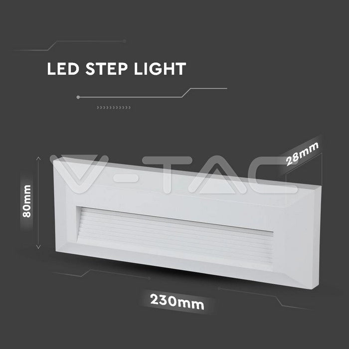 SEGNAPASSO RETTANGOLARE V-TAC VT-1162 PUNTO LUCE LED SMD 3W  A PARETE IP65 BIANCO - SKU-211326 - V-TAC
