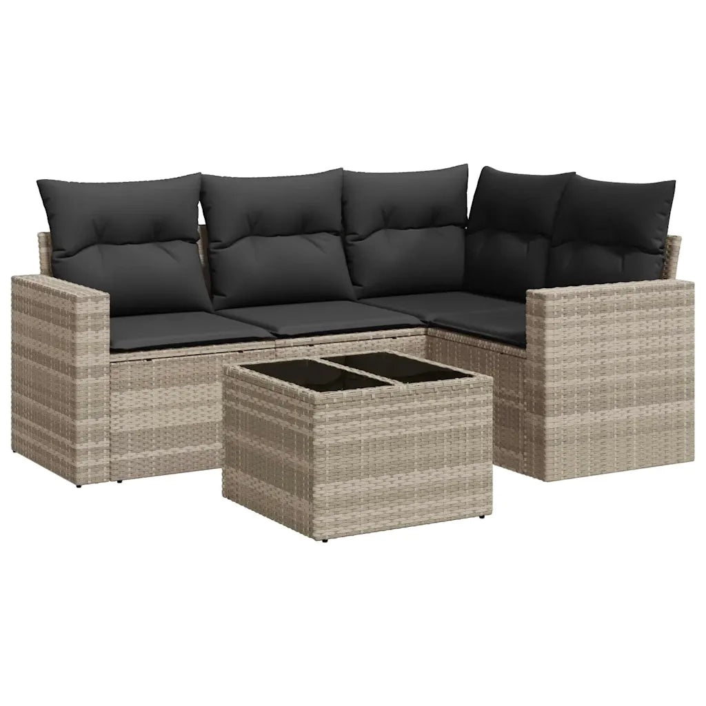Set Divano da Giardino 5pz | Set Salotto da Giardino con Cuscini Grigio Chiaro Polyrattan