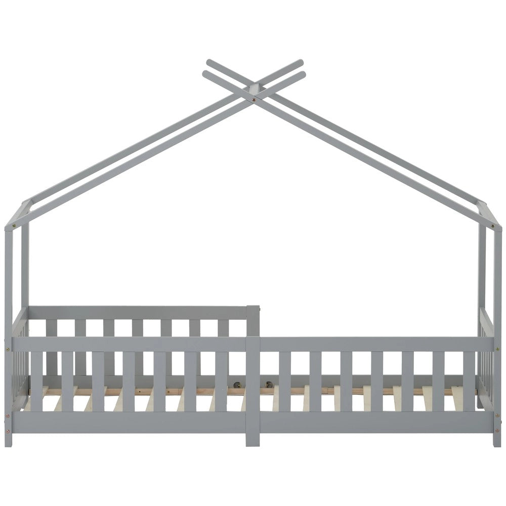 Letto Casetta Bambini in Legno Massello con Scala ¨C Xylo ¨C Grigio 90x200