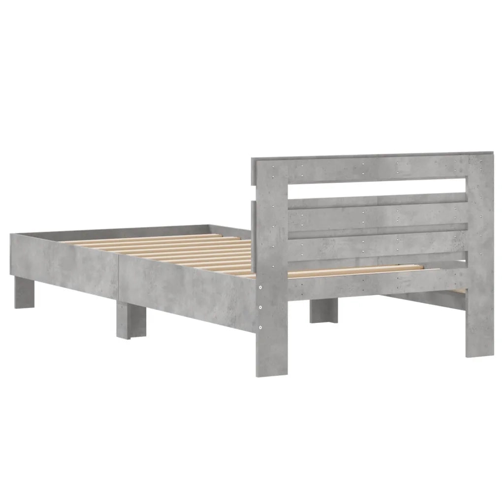 Letto singolo | Letto per adulti | Giroletto Testiera Grigio Cemento 100x200 cm Legno Multistrato