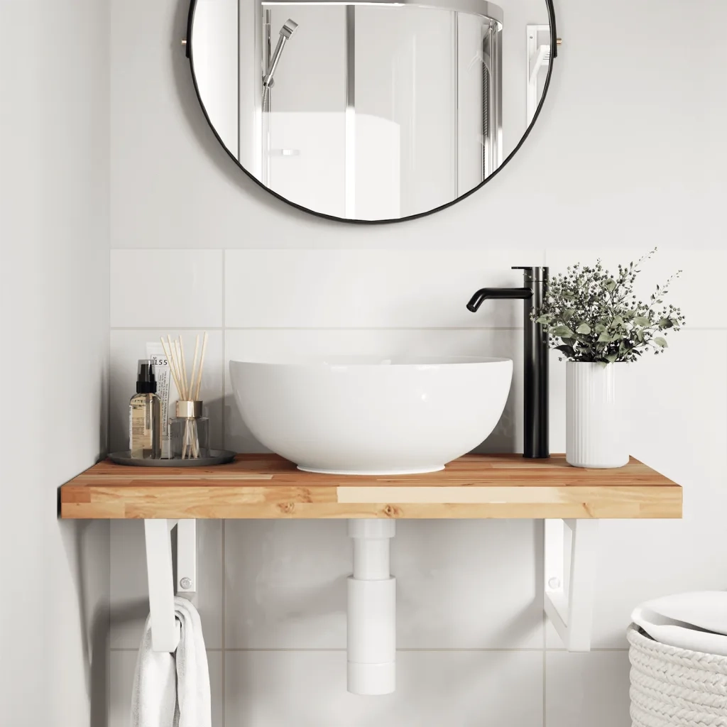 vidaXL Ripiano a Parete per Lavabo in Acciaio e Massello di Acacia