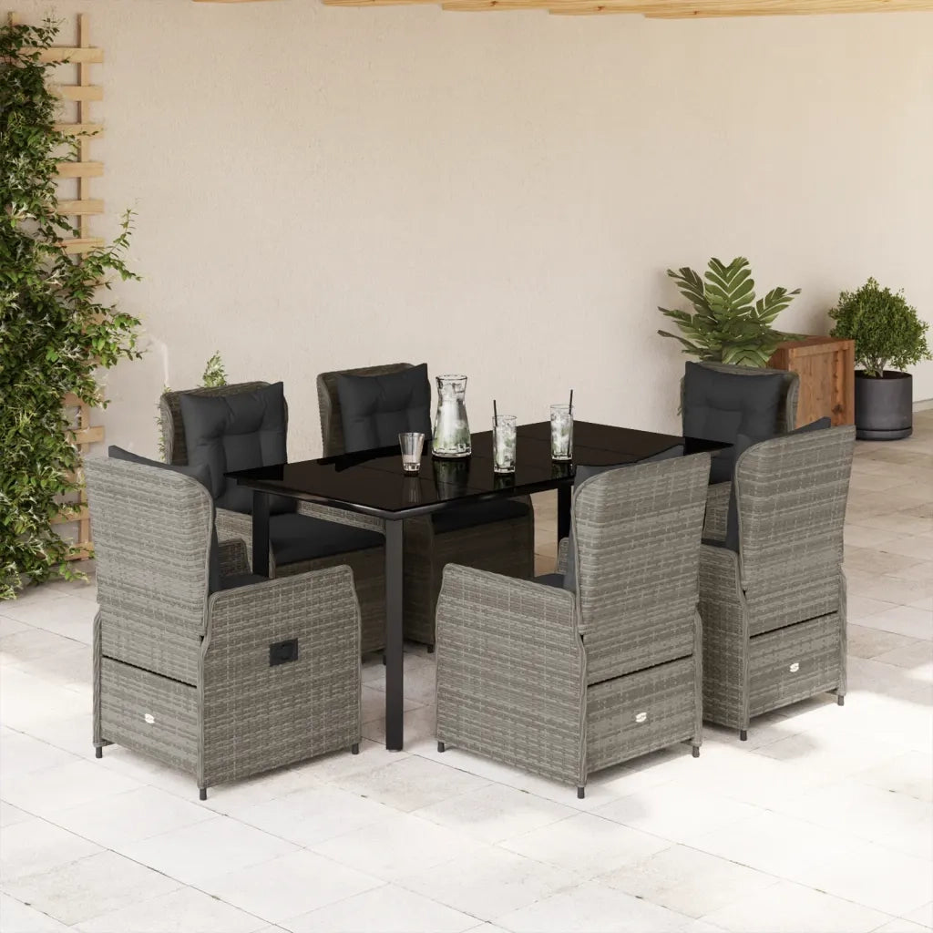 Set da Pranzo da Giardino 7 pz con Cuscini in Polyrattan Grigio 3262865