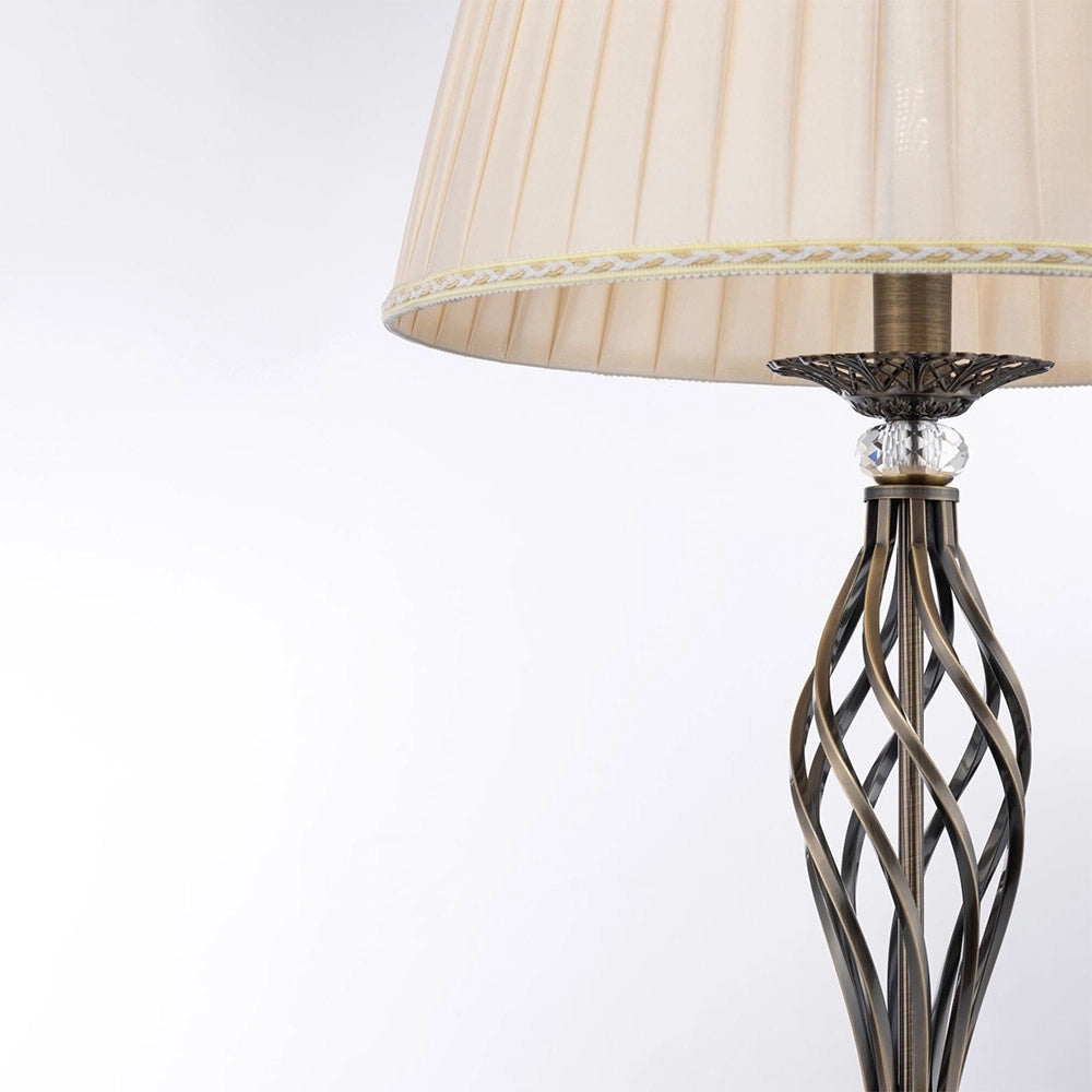 Piantana Shabby Chic Grace Metallo Ottone 1 Luce Diffusore Organza Beige