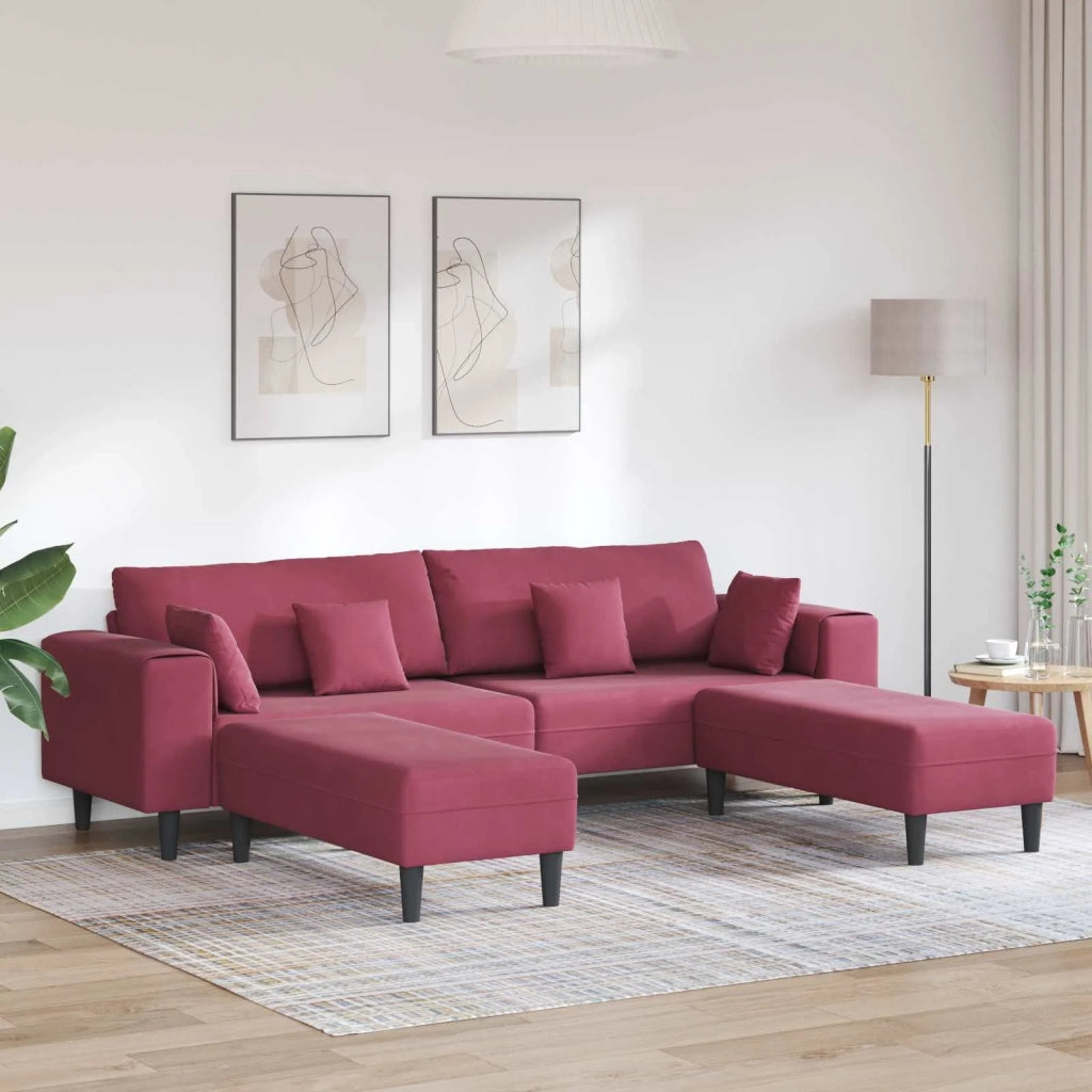 Divano 3 pcs Rosso Vino 250 x 188 x 76 cm Velluto 3335176